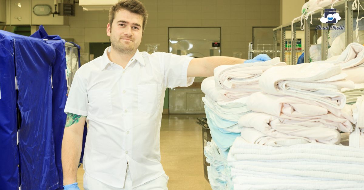 Professional hospital laundry services ensuring infection control with sanitized uniforms and linens