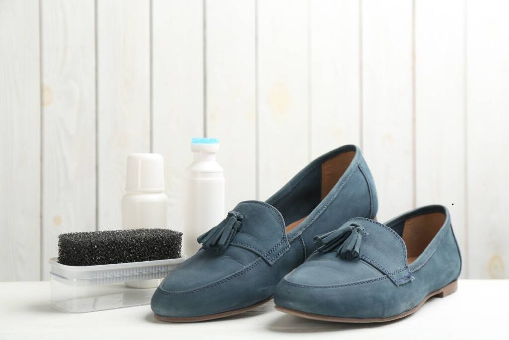 Fresh and clean shoes after professional washing and restoration treatment.