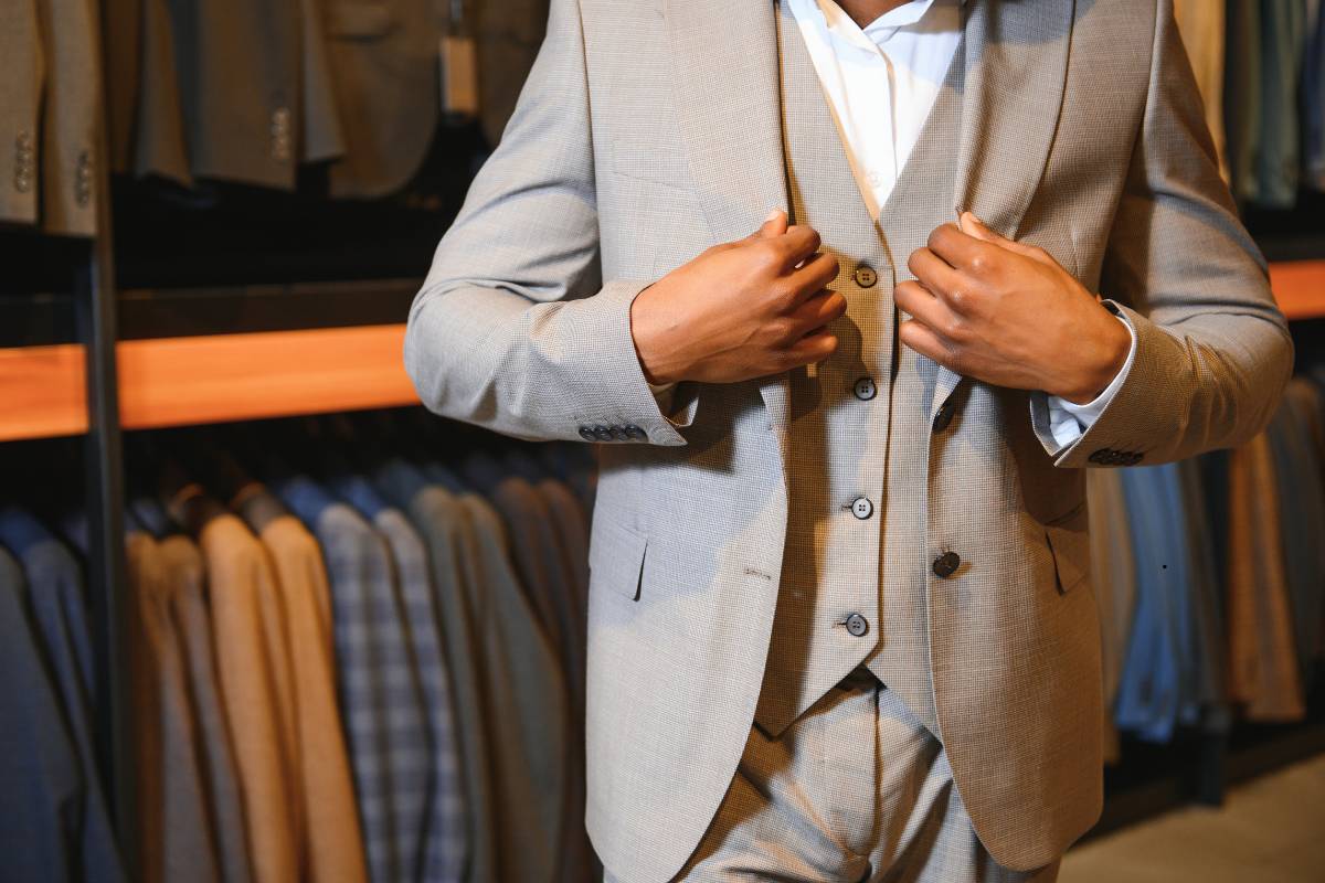 Two-piece suit neatly folded after professional dry cleaning
