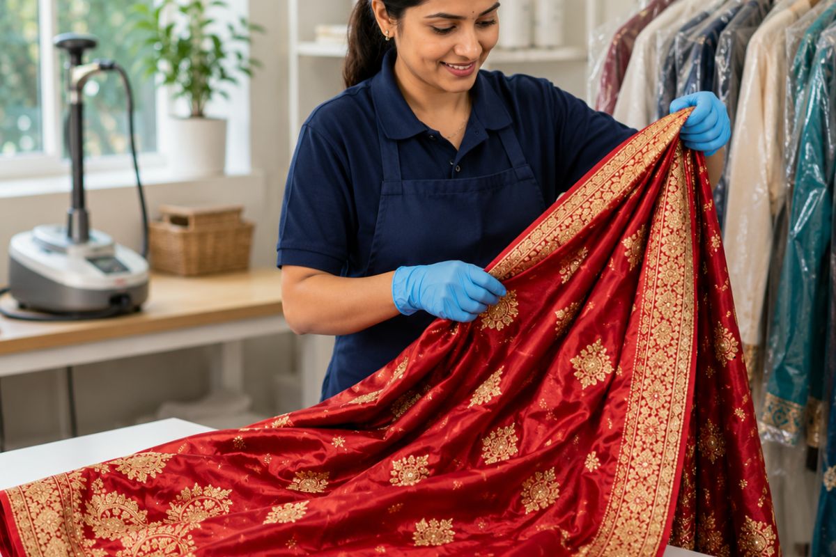 Professional saree dry cleaning showing saree dry cleaning price in Delhi